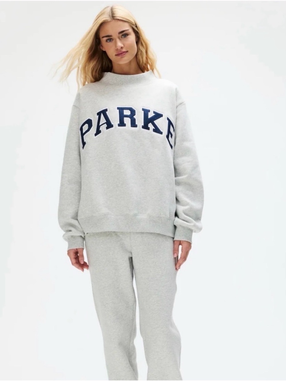 Parker Light Gray Crewneck Sweatshirt with Navy Logo